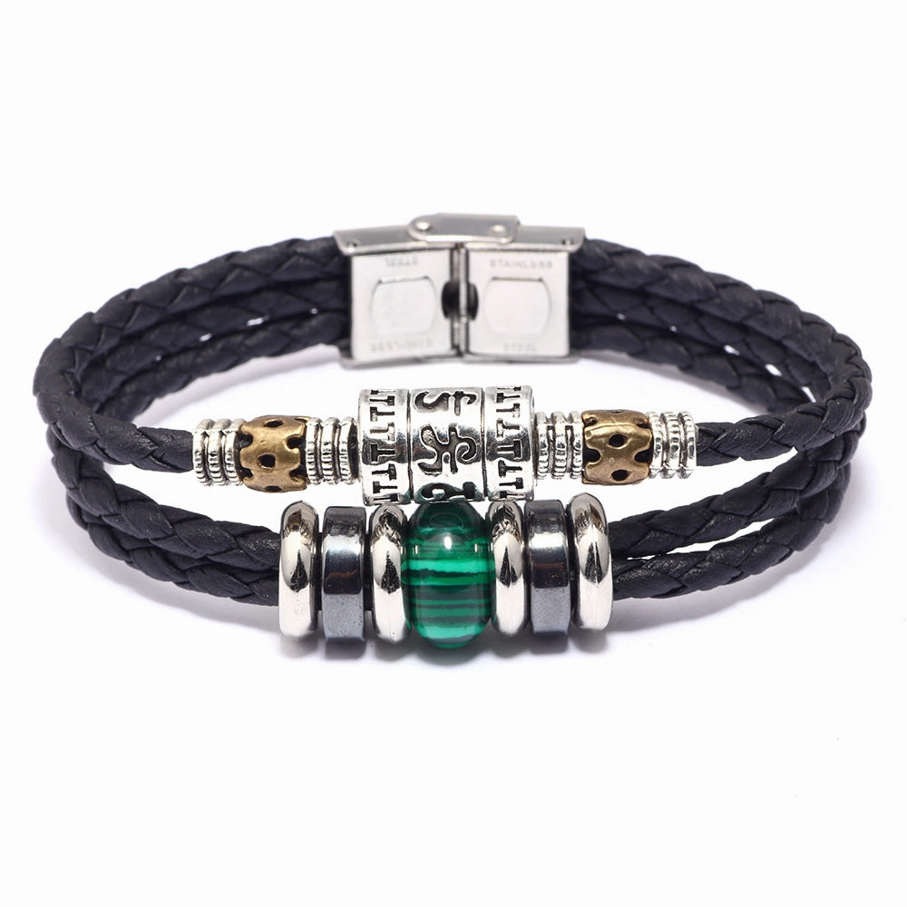 Wholesale Stainless Steel Turquoise Leather Bracelet