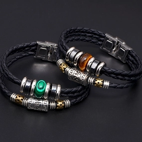Wholesale Stainless Steel Turquoise Leather Bracelet