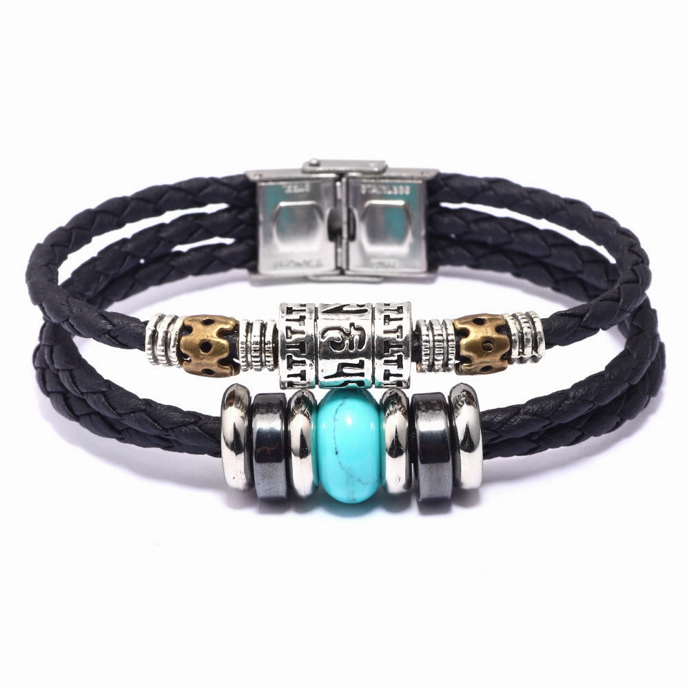 Wholesale Stainless Steel Turquoise Leather Bracelet