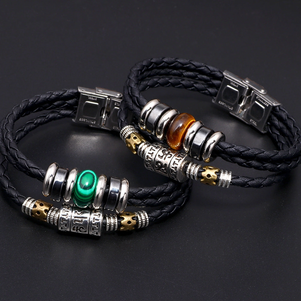 Wholesale Stainless Steel Turquoise Leather Bracelet
