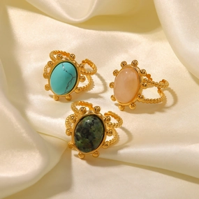 Wholesale Stainless Steel Turquoise Plated 18K Gold Open Ring