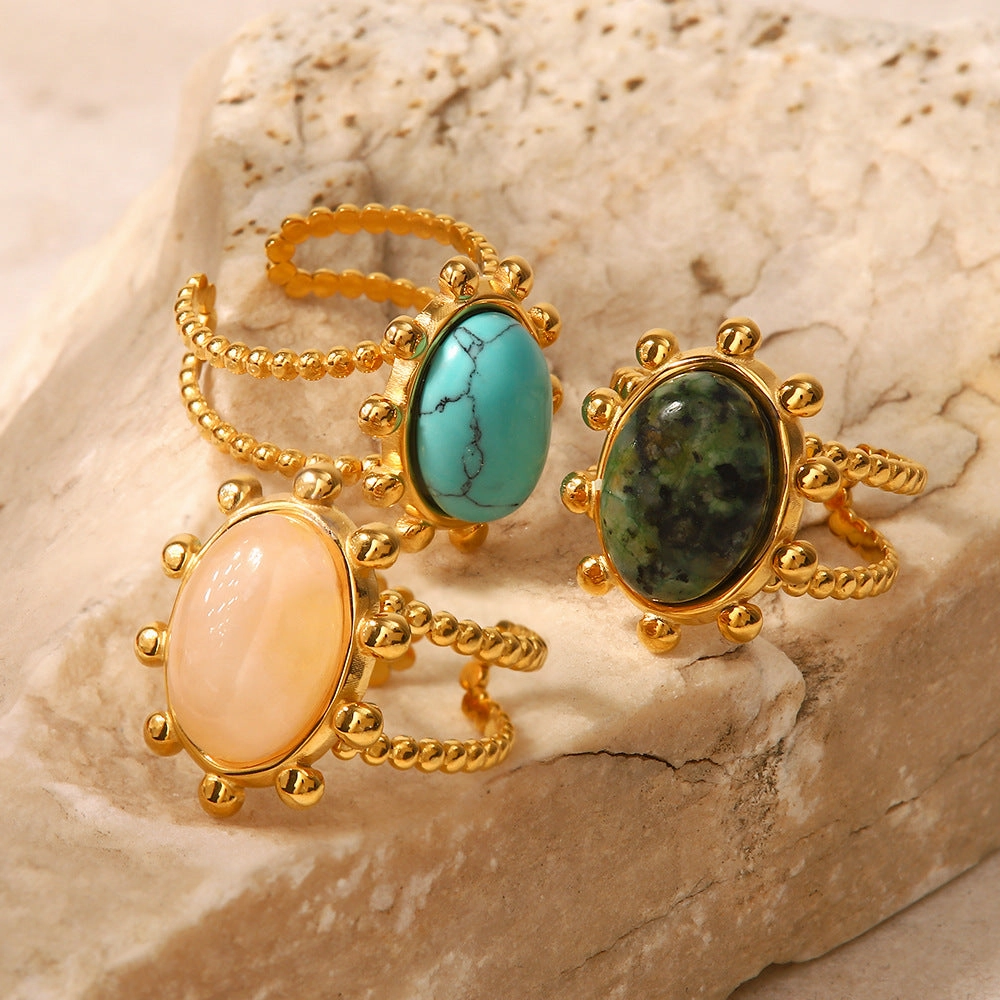 Wholesale Stainless Steel Turquoise Plated 18K Gold Open Ring