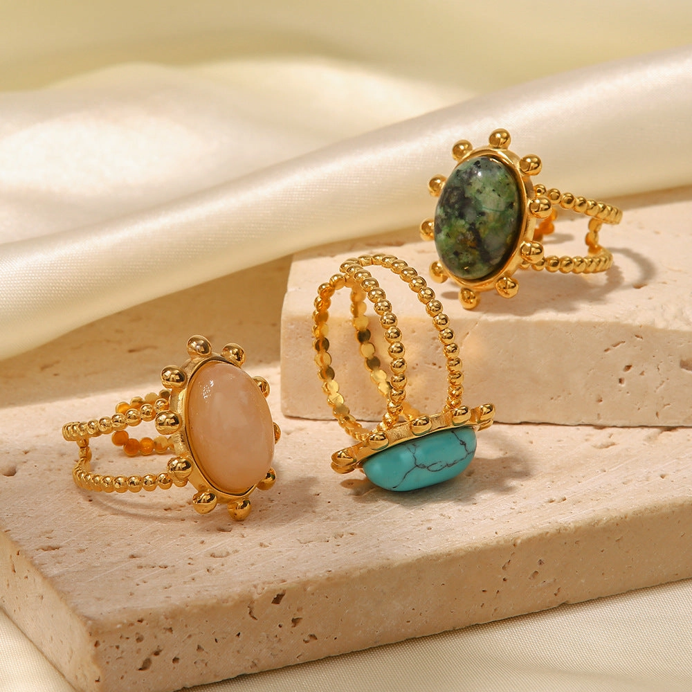 Wholesale Stainless Steel Turquoise Plated 18K Gold Open Ring