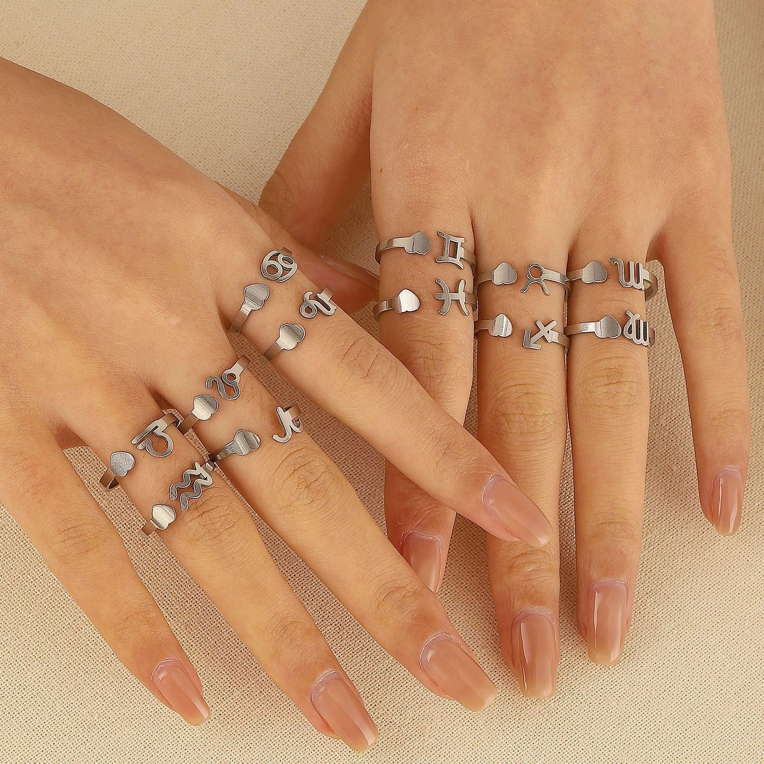 Wholesale Stainless Steel Twelve Constellations Three-dimensional Love Opening Adjustable Ring