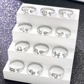 Wholesale Stainless Steel Twelve Constellations Three-dimensional Love Opening Adjustable Ring