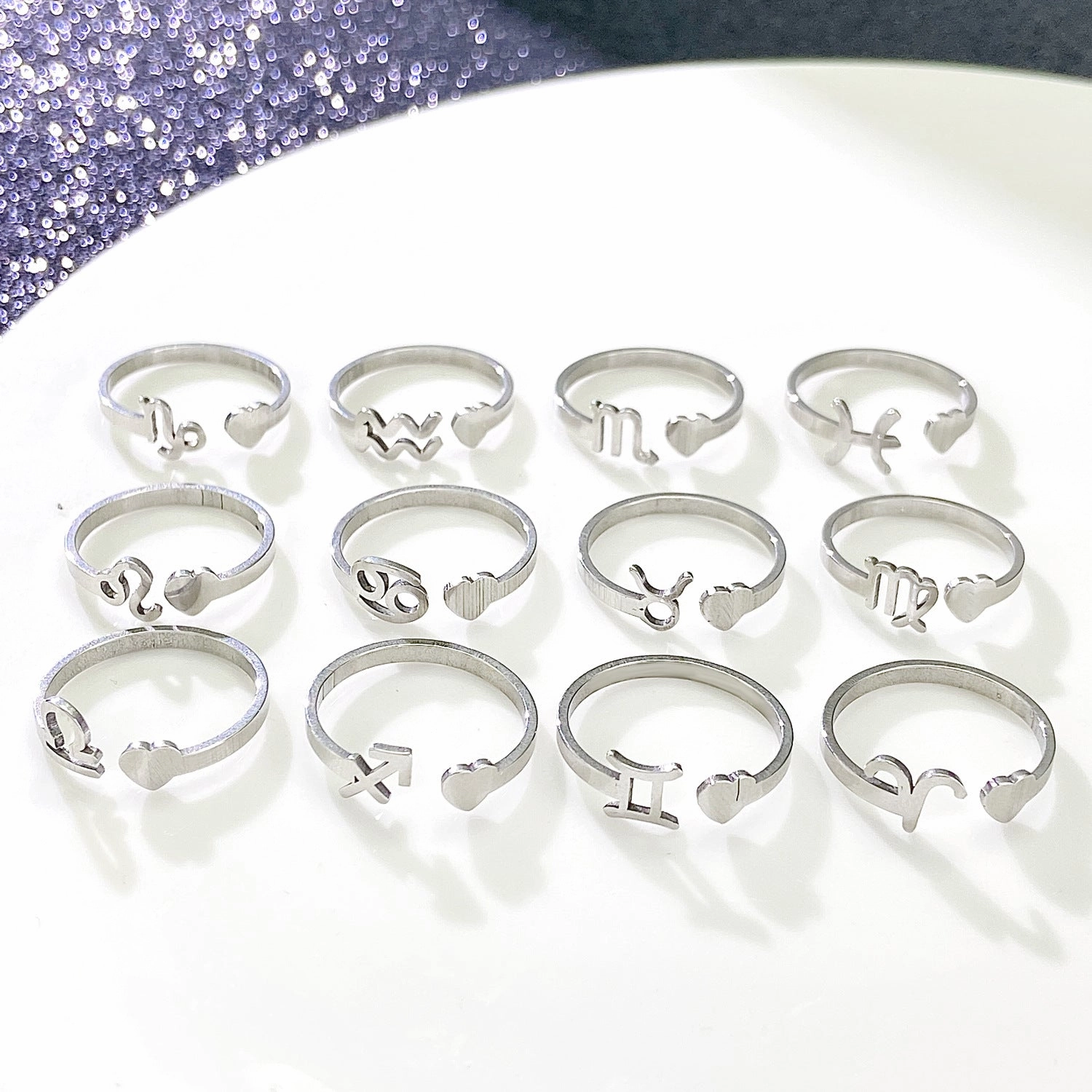 Wholesale Stainless Steel Twelve Constellations Three-dimensional Love Opening Adjustable Ring