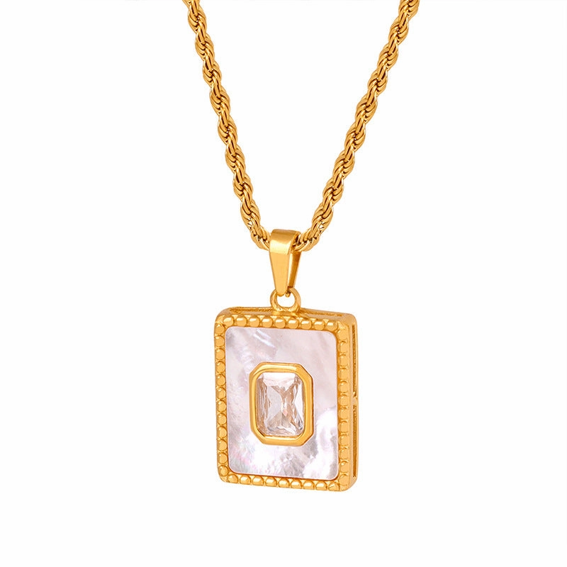 Wholesale Stainless Steel Twist Pendant Square White Shell 18K Gold Plated Necklace