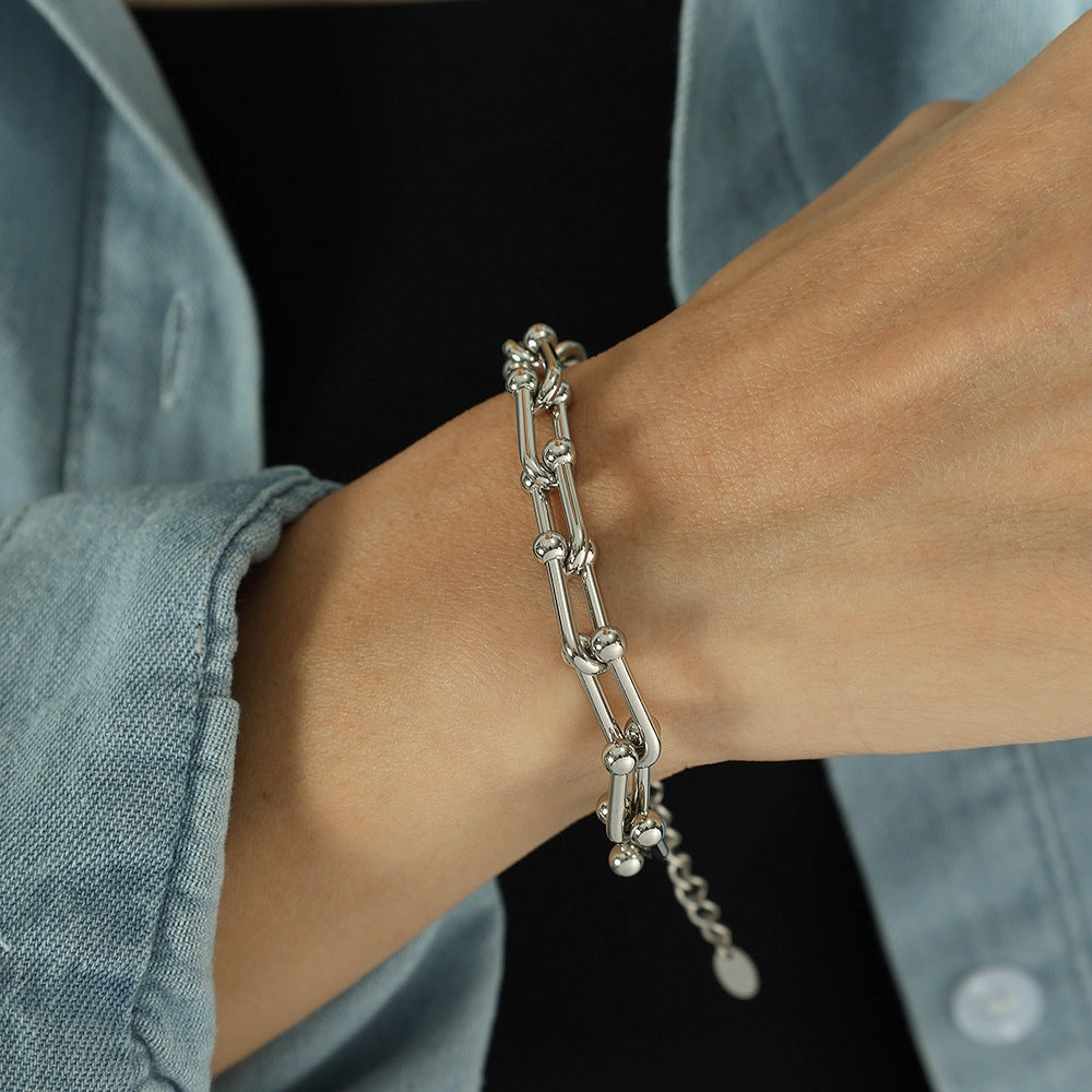 Wholesale Stainless Steel U-shaped Chain Titanium Steel Horseshoe Buckle Stitching Bracelet Necklace Set