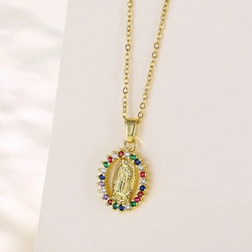 Wholesale Stainless Steel Virgin Mary Pendant Zircon Creative Necklace