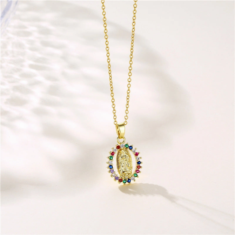 Wholesale Stainless Steel Virgin Mary Pendant Zircon Creative Necklace