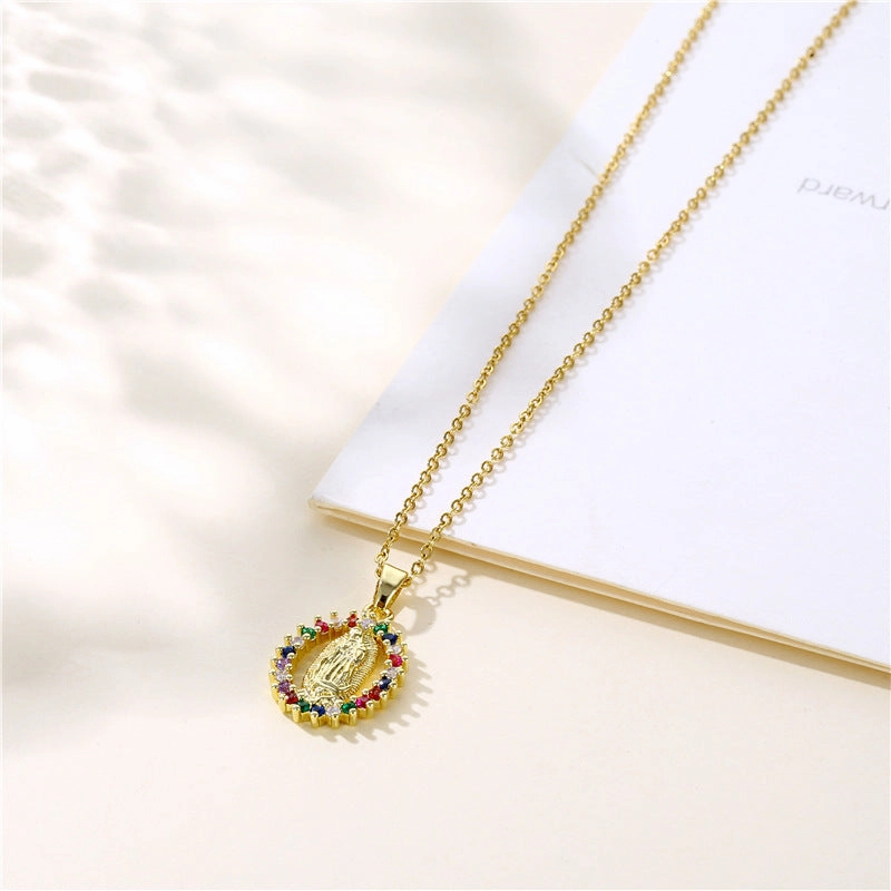 Wholesale Stainless Steel Virgin Mary Pendant Zircon Creative Necklace