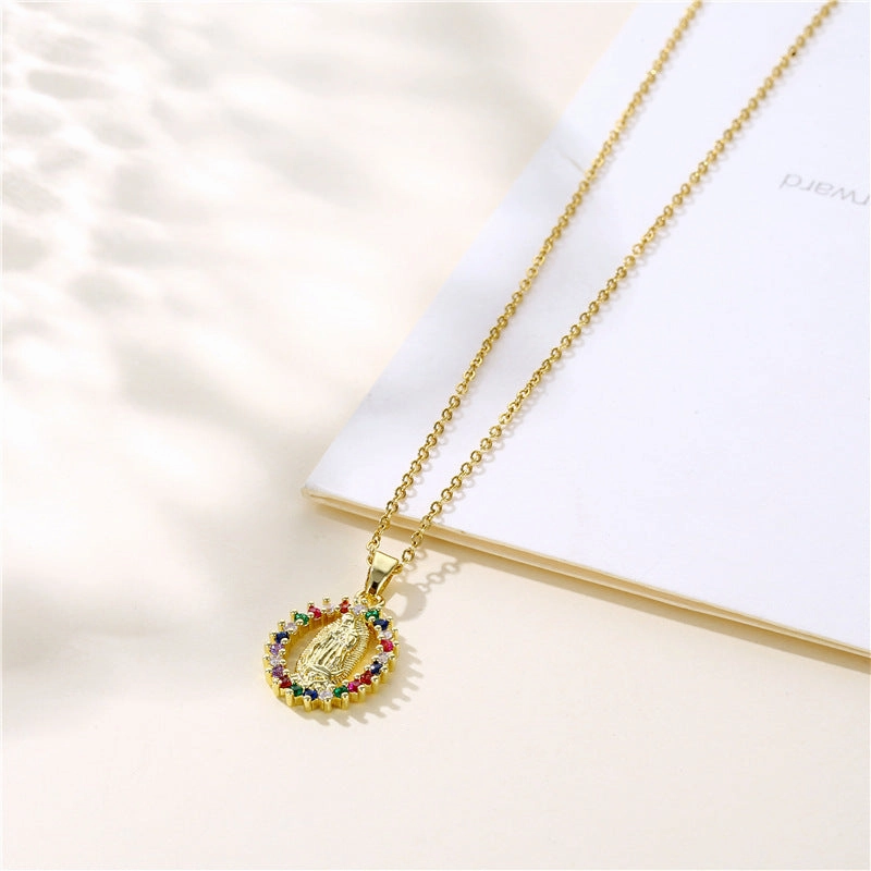 Wholesale Stainless Steel Virgin Mary Pendant Zircon Creative Necklace