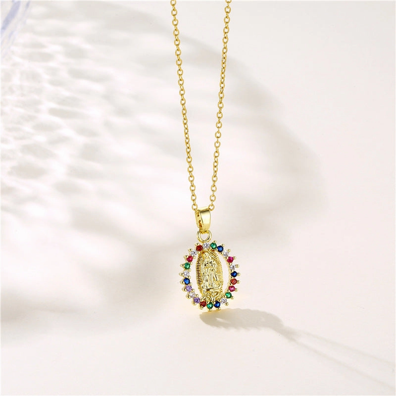Wholesale Stainless Steel Virgin Mary Pendant Zircon Creative Necklace