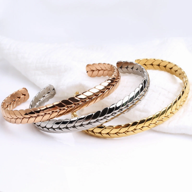 Wholesale Stainless Steel Wheat Ear Open Bracelet