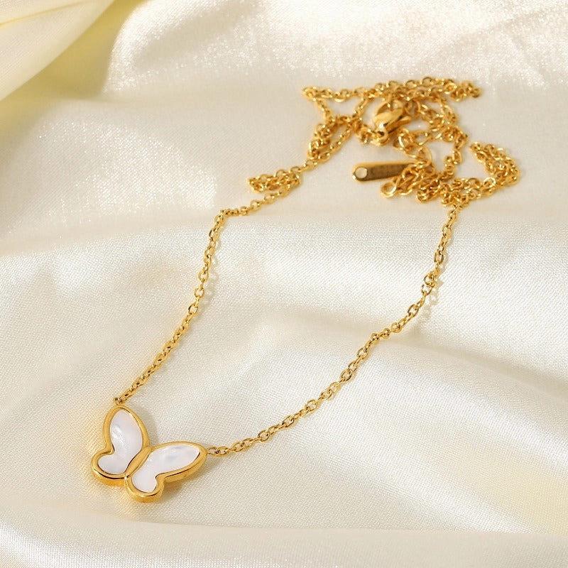 Wholesale Stainless Steel White Shell Butterfly Necklaces