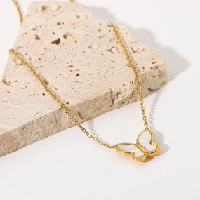 Wholesale Stainless Steel White Shell Butterfly Necklaces