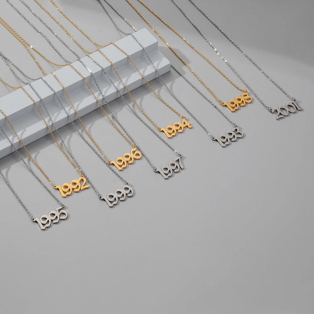 Wholesale Stainless Steel Year Number Necklace