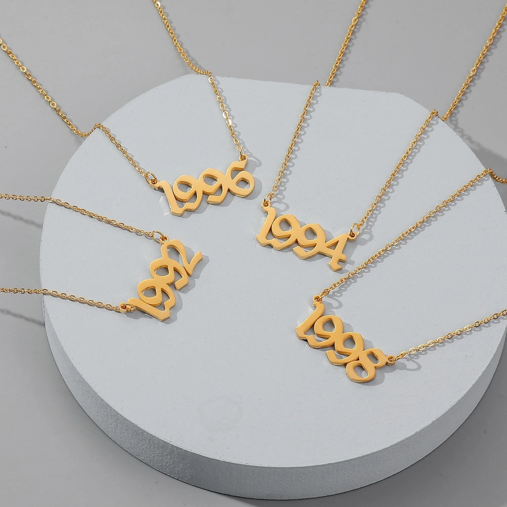 Wholesale Stainless Steel Year Number Necklace