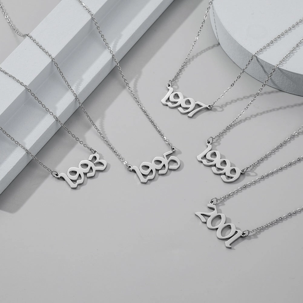 Wholesale Stainless Steel Year Number Necklace