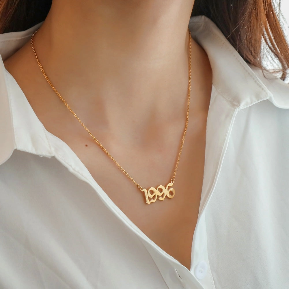 Wholesale Stainless Steel Year Number Necklace