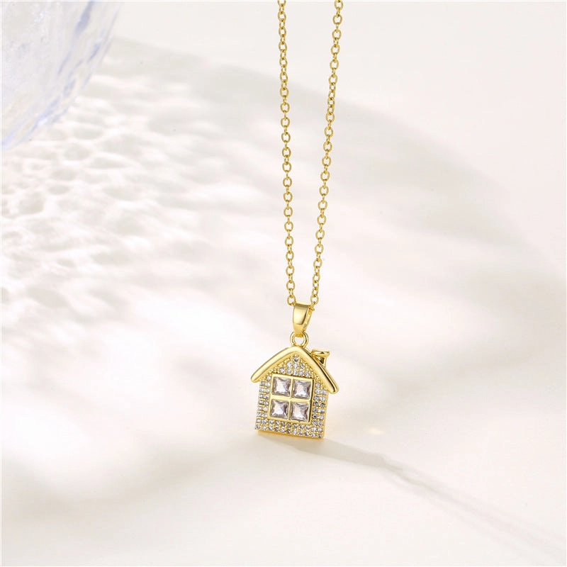 Wholesale Stainless Steel Zircon House Shape Cross Chain Creative Necklace