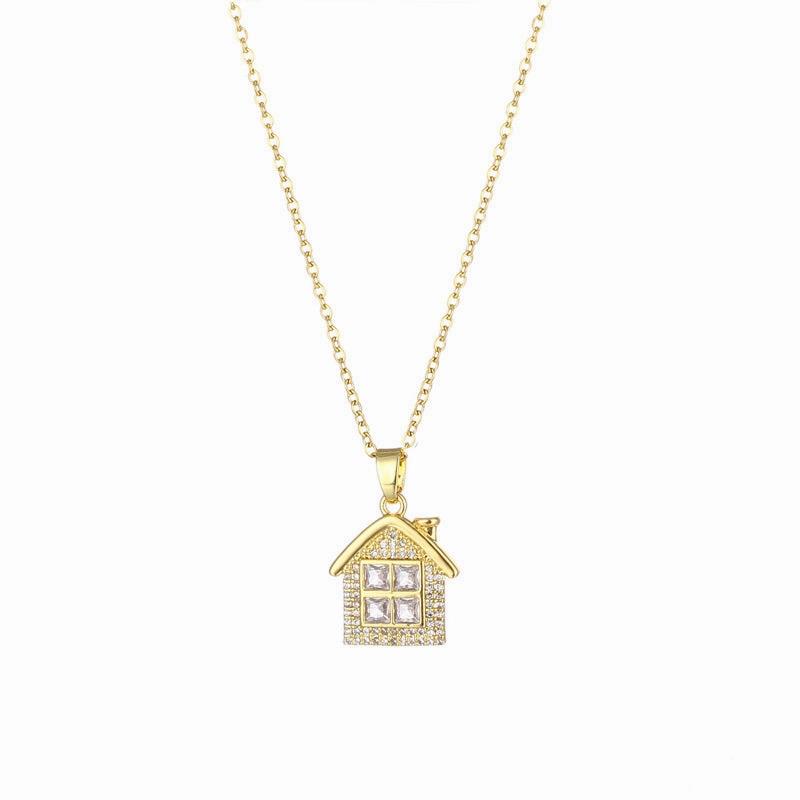 Wholesale Stainless Steel Zircon House Shape Cross Chain Creative Necklace