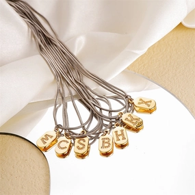 Wholesale Stainless Steel Zircon Inlaid English Letter Necklaces