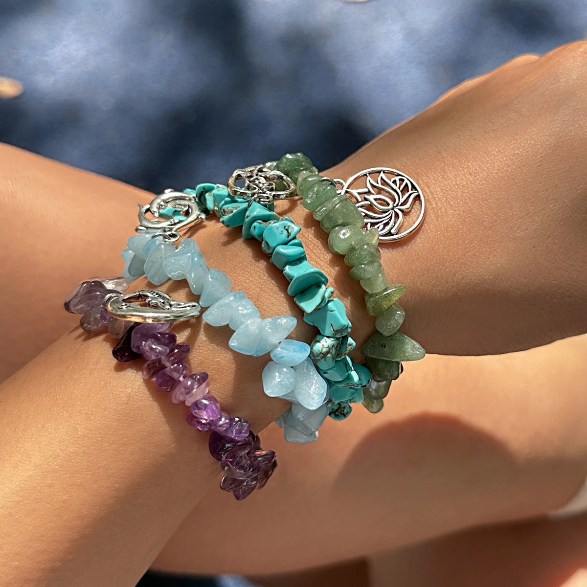 Wholesale Star Heart Fish Pendant Crushed Stone Colorful Bracelet