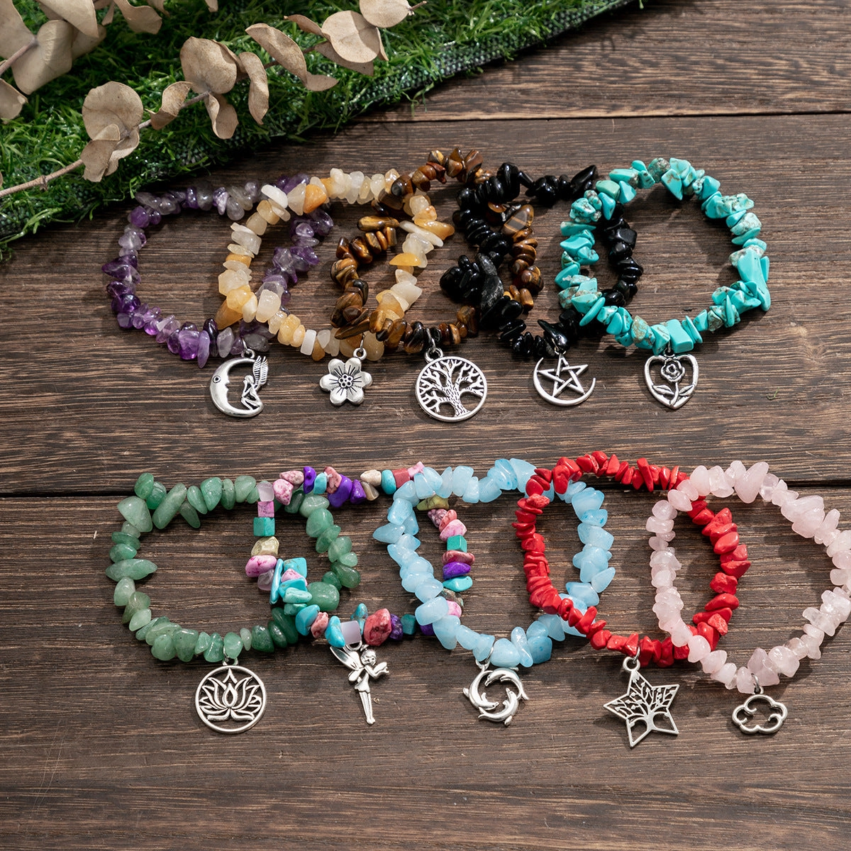Wholesale Star Heart Fish Pendant Crushed Stone Colorful Bracelet