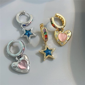 Wholesale Star Heart Zircon Copper Earrings