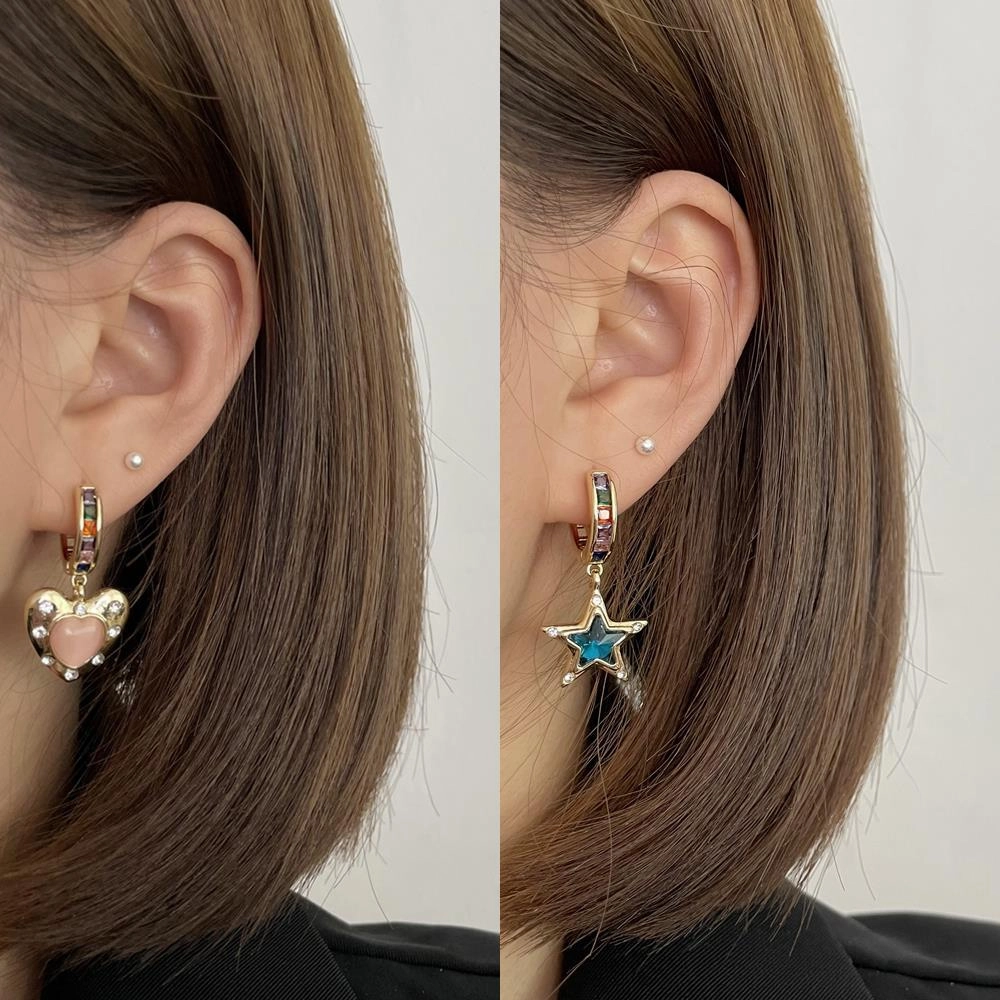 Wholesale Star Heart Zircon Copper Earrings