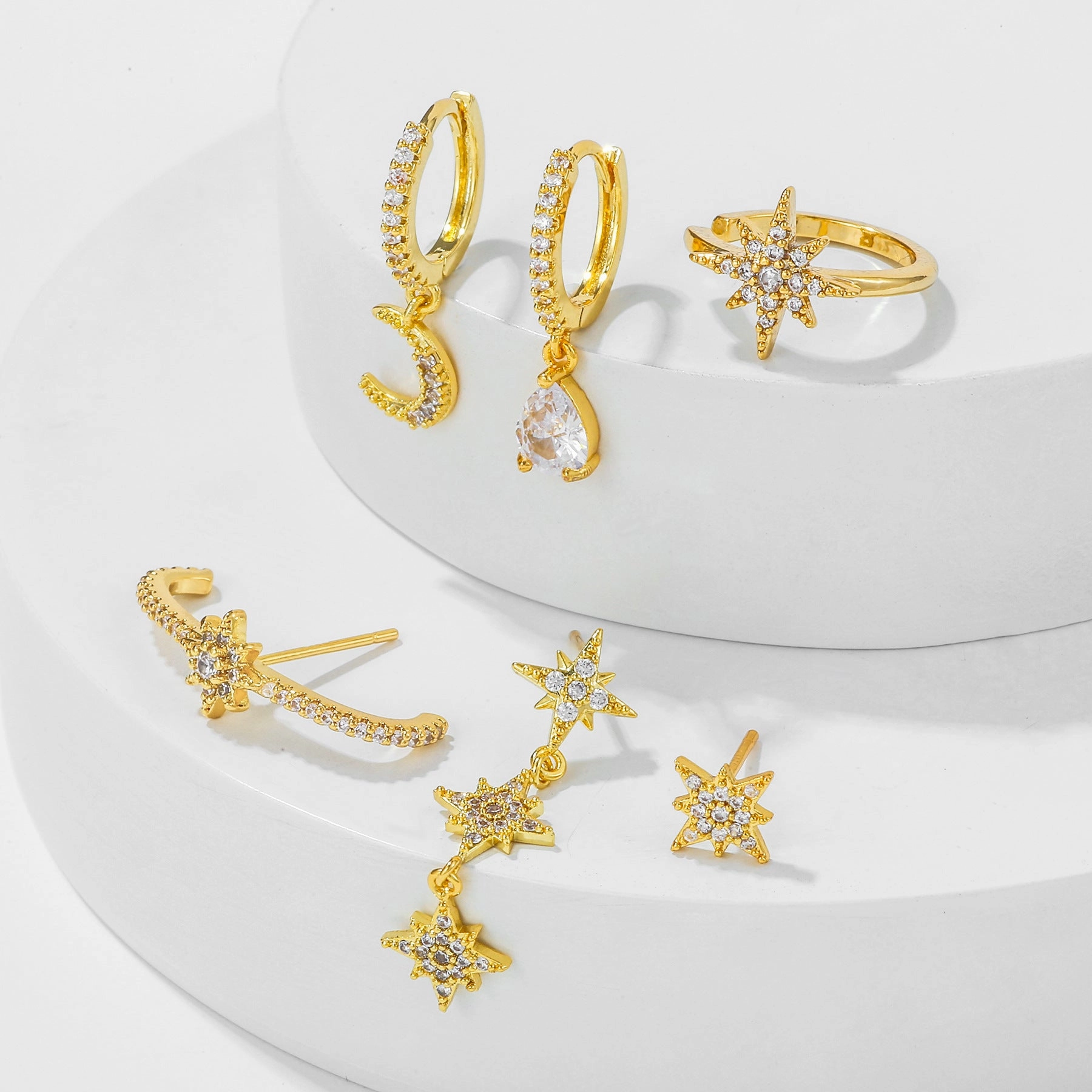 Wholesale Star Metal Moon Earrings Set