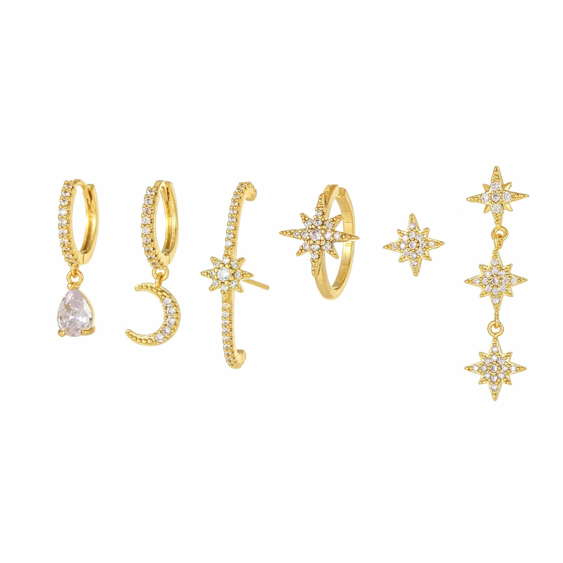Wholesale Star Metal Moon Earrings Set