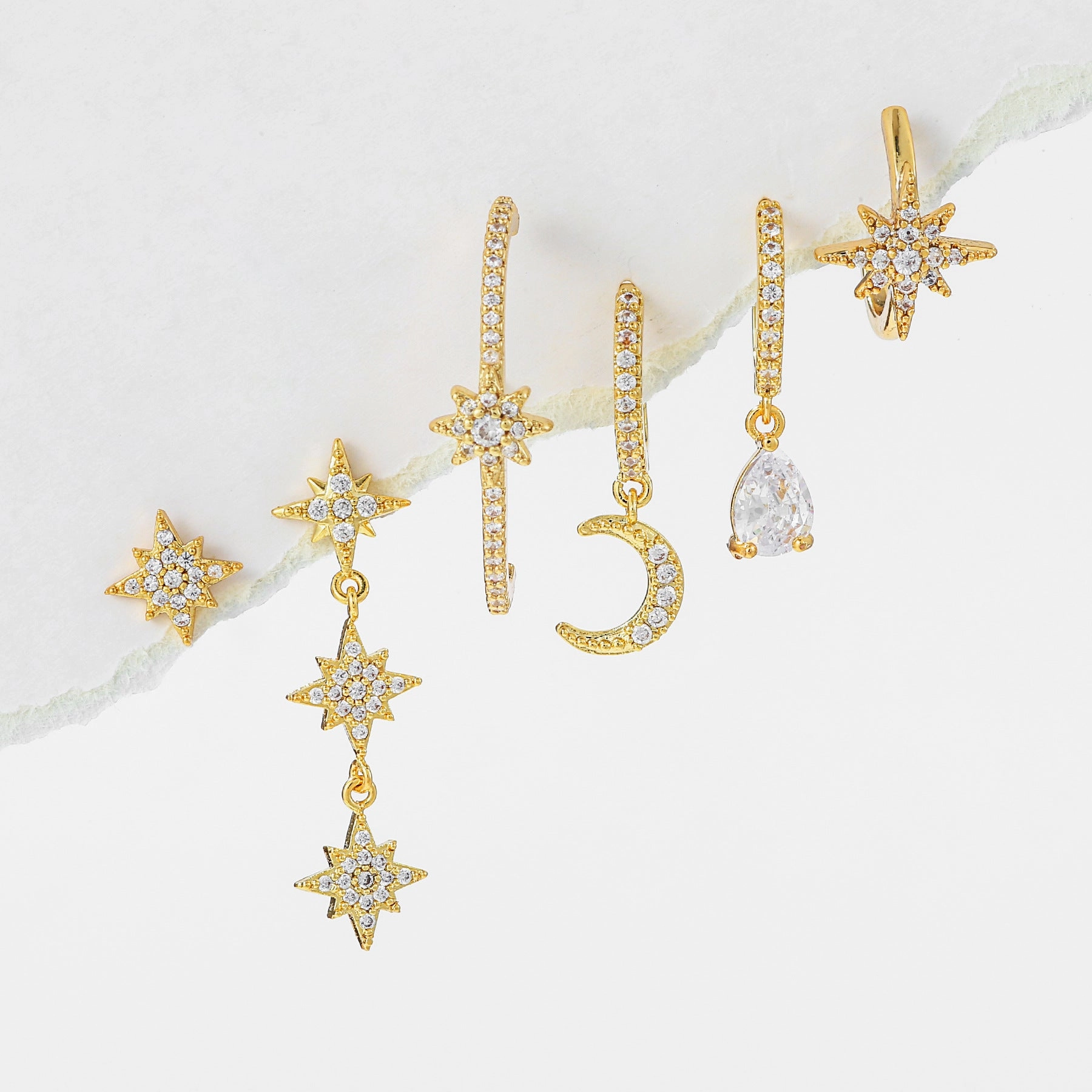 Wholesale Star Metal Moon Earrings Set