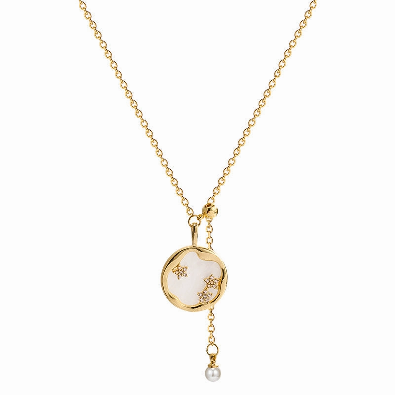 Wholesale Star Micro Paved Pendant Pearl Clavicle Titanium Steel Necklaces