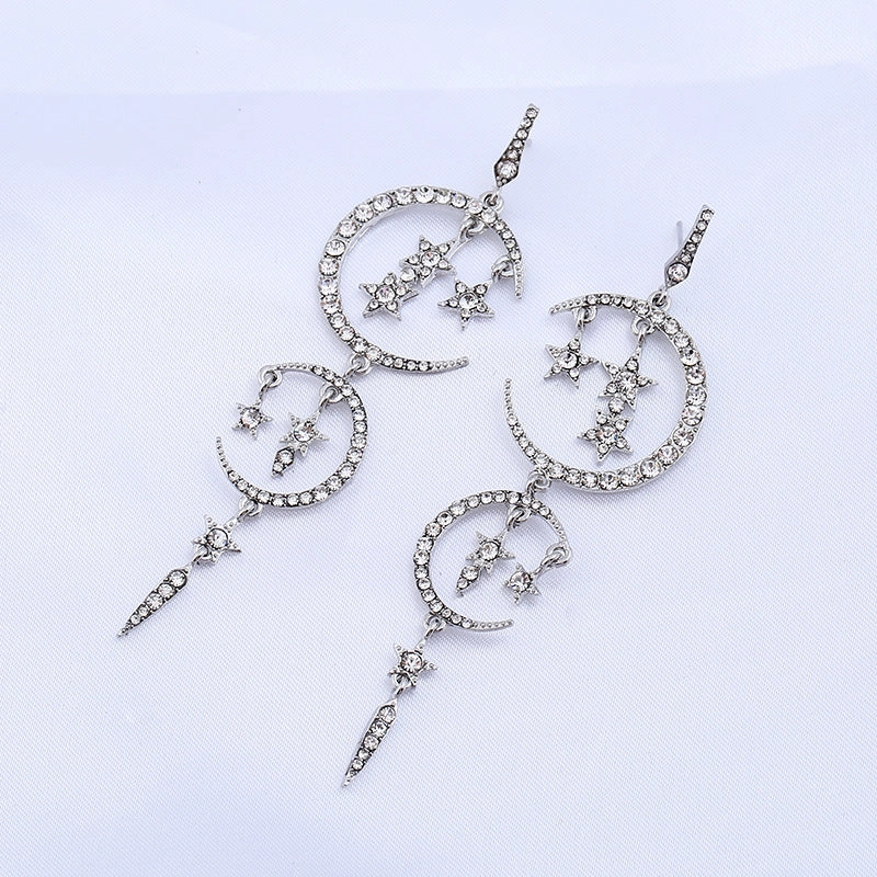 Wholesale Star Moon Diamond Alloy Earrings