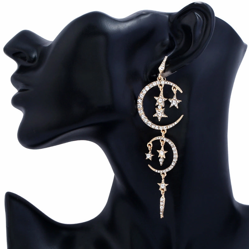 Wholesale Star Moon Diamond Alloy Earrings