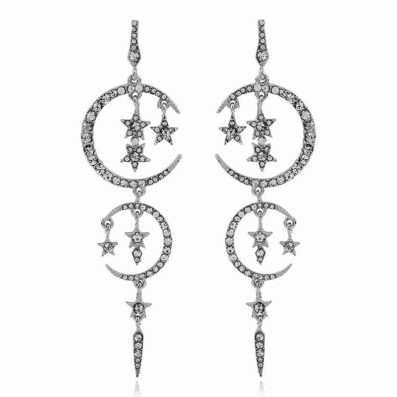 Wholesale Star Moon Diamond Alloy Earrings
