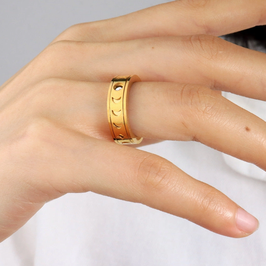 Wholesale Star Moon Diamond Stainless Steel Ring