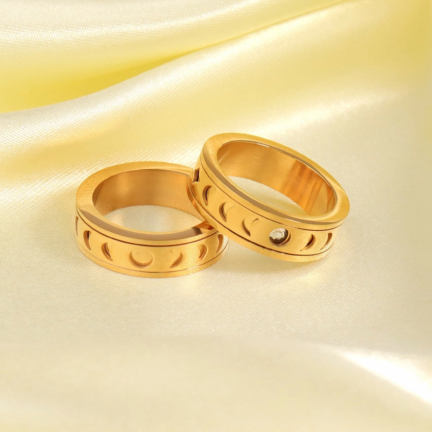 Wholesale Star Moon Diamond Stainless Steel Ring