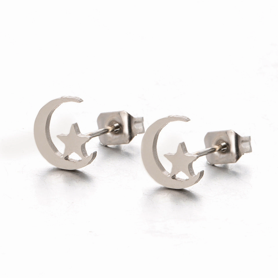 Wholesale Star Moon Gold Silver Stainless Steel Earrings