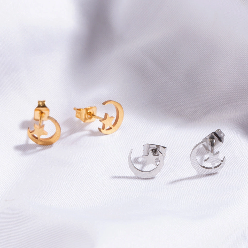 Wholesale Star Moon Gold Silver Stainless Steel Earrings