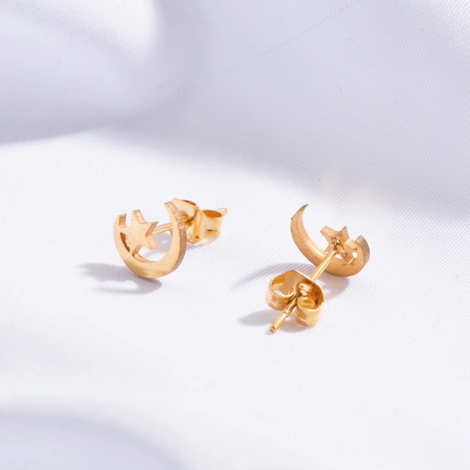 Wholesale Star Moon Gold Silver Stainless Steel Earrings