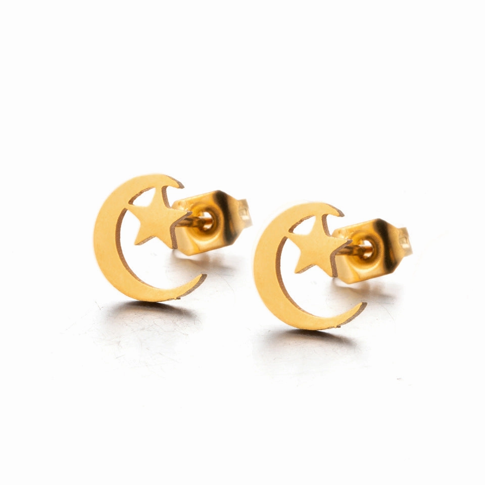 Wholesale Star Moon Gold Silver Stainless Steel Earrings