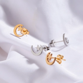 Wholesale Star Moon Gold Silver Stainless Steel Earrings