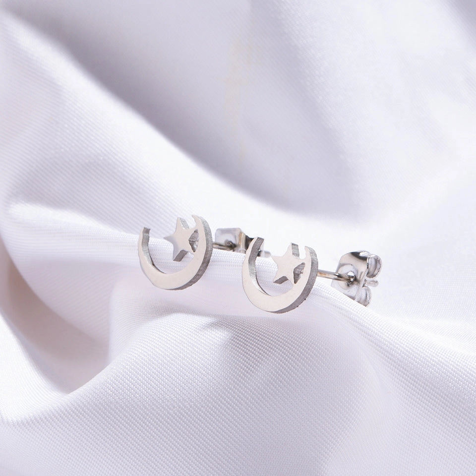 Wholesale Star Moon Gold Silver Stainless Steel Earrings