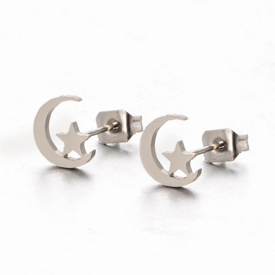 Wholesale Star Moon Gold Silver Stainless Steel Earrings