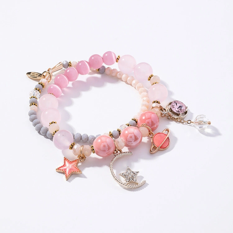 Wholesale Star Moon Opal Glass Beads Bracelet