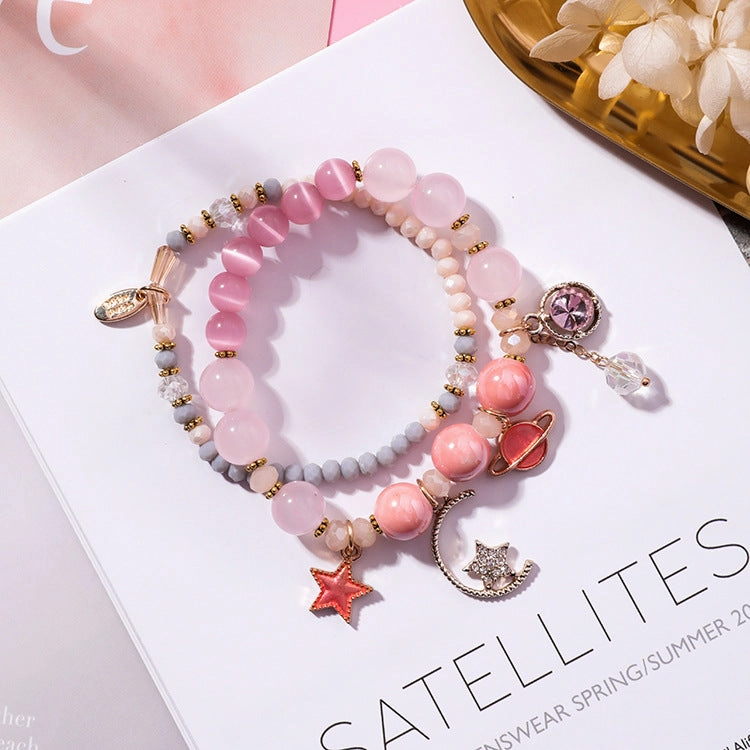 Wholesale Star Moon Opal Glass Beads Bracelet