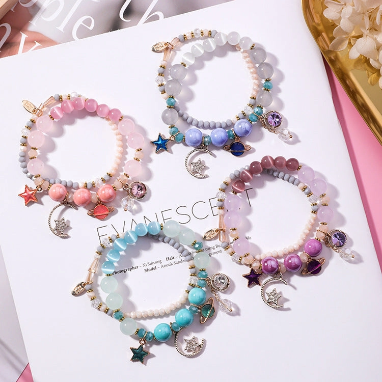 Wholesale Star Moon Opal Glass Beads Bracelet